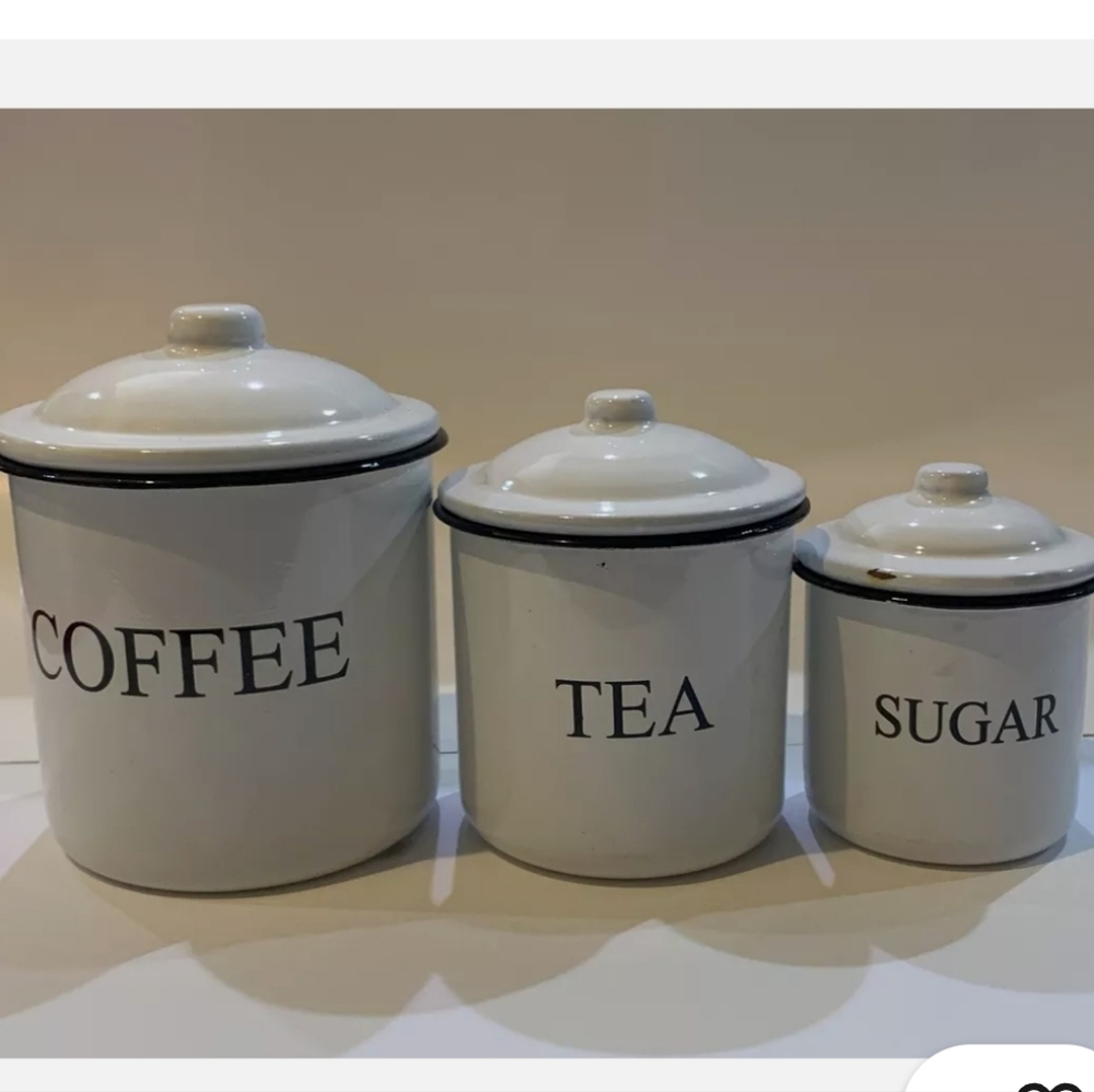 EnamelWare COFFEE TEA SUGAR Canister Set New